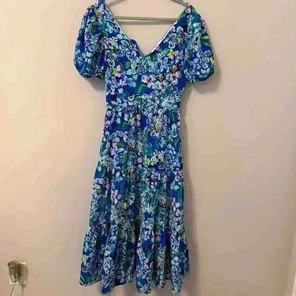 Lilly Pulitzer Grace Tiered Midi Dress NEW Blue Grotto Twilight Tropics Size 6 - Picture 5 of 7